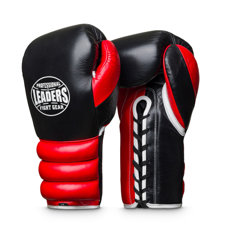 Перчатки боксерские LEADERS LEAD SERIES на шнуровке BK/RD